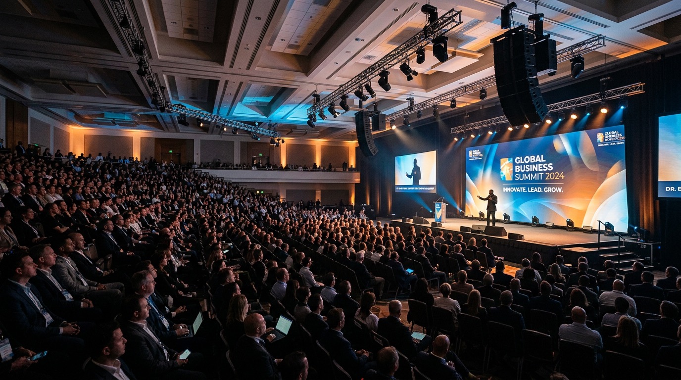 Konferencja firmowa — sala i uczestnicy